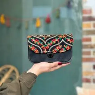 کیف سوزندوزی نارگل گندم سبز نارنجی