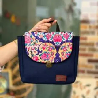 کیف گلدونه طرحدار سورمه ای سنتی