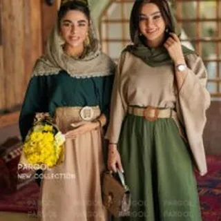ست پانچ و شلوار آتوسا سبز خاکی