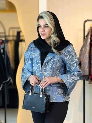 کت ژاکارد آستین رکلان آبی 120513