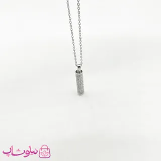 گردنبند زنانه استیل طرح استوانه نگیندار کد 116
