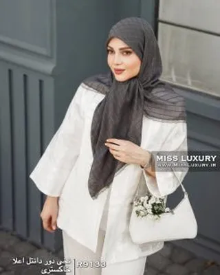 روسری نخی دور دانتل خاکستری R9133