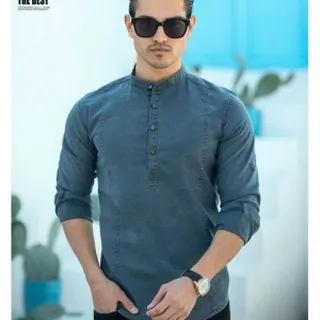 پیراهن کوتینگ جلوبسته مردانه آستین بلند | پیراهن نخی سنگشور شیک | پوشاک پویاک