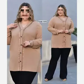 شومیز  مجلسی سایزبزرگ مدل یقه هفت نوار گیپوری 
