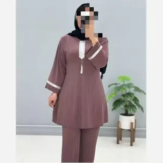 ست تونیک شلوارتابستانی کریشه گرم بالا فوق العاده زیباوقواره دار