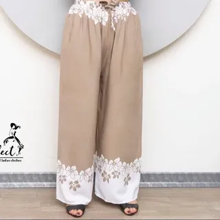 شلوار نخی حاشیه دار زنانه بدون آبرفت 