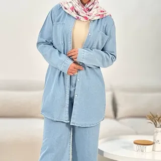 مانتو جین شسته شده و سنگشور شده آسمان