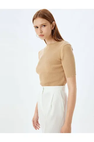 Kotonیقه یقه سبک ژاکت بافتنی آستین کوتاه