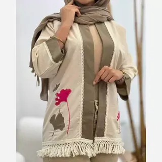 کت لنین پایین ریش تکه دوزی و گلدوزی شده 