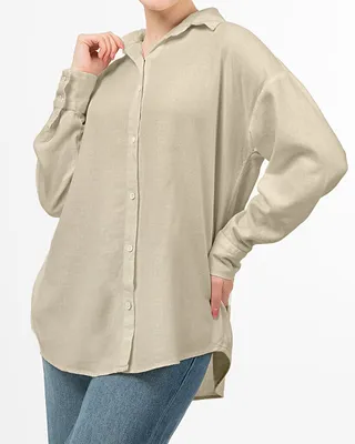 شومیز لینن ساده زنانه 6002438 – کرمی سیر