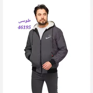 کاپشن مردانه بادگیر  آستین بلند جنس مموری رنگ طوسی 46195 مشکی 46196 شیری 46197 سایز XXL، XXXL یقه گرد جیب زیپی 