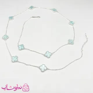 گردنبند رولباسی زنانه ونکلیف آبی آسمانی آبکاری نقره کیفیت مستر  کد 470