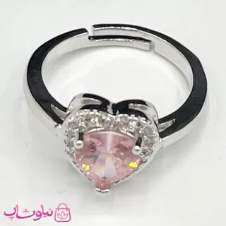 انگشتر زنانه طرح قلب صورتی نگین سفید فری سایز کد 98