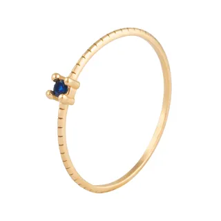 انگشتر طلای زنانه 18 عیار بان گالری مدل سولیتر راه راه سورمه ای