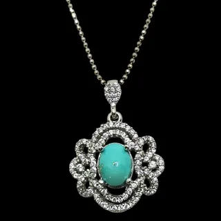 گردنبند نقره زنانه مدل سنگ فیروزه نیشابور آبکاری ر...