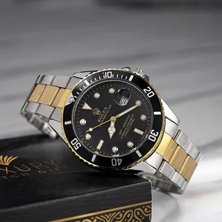 ساعت مچی rolex دورنگ مردانه باجعبه و باتری کیفیت بالا 