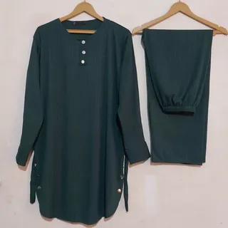 ست تونیک و شلوار سایزبزرگ بغل نما  دکمه 