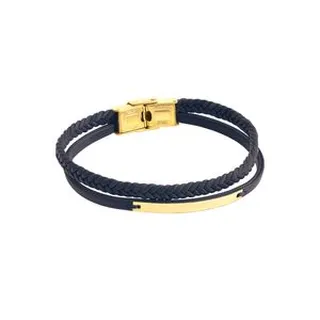 دستبند طلا 18 عیار مردانه با بند چرمی ماوی گالری مدل مستطیل و بافت سرمه