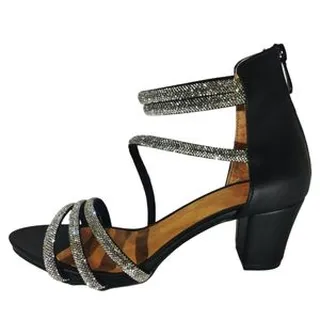 صندل زنانه مدل تمام نگین سه خطرنگ مشکی