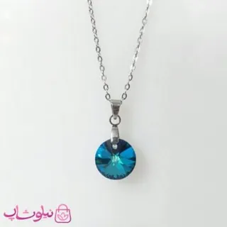 گردنبند سواروسکی زنانه استیل مدل دایره آبی کد 200