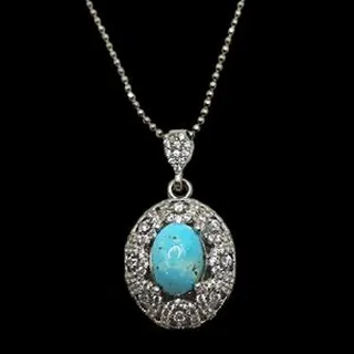 گردنبند نقره زنانه مدل سنگ فیروزه نیشابور آبکاری رادیوم کد 8500