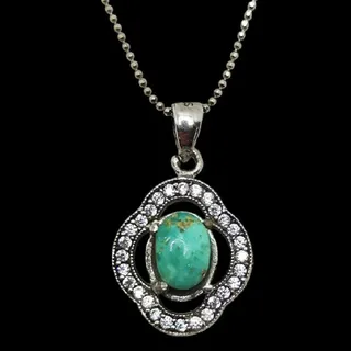 گردنبند نقره زنانه مدل سنگ فیروزه نیشابور آبکاری ر...