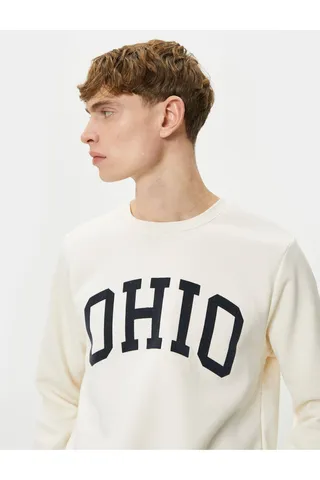 Kotonسویشرت یقه خدمه کالج چاپ آستین بلند آجدار