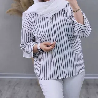 شومیز مانتویی زنانه و دخترانه تترون نخ راه راه خنک
