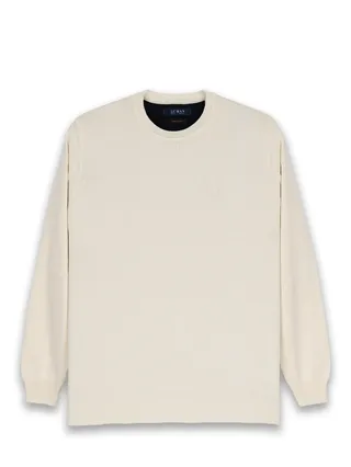 پلیور شیری یقه گرد ساده