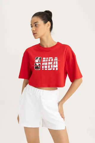 Defactoتیشرت برش آستین کوتاه DeFactoFit NBA Wordmark Oversize Fit Crew