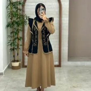 پیراهن جلیقه ابرا مشکی نسکافه ای