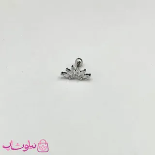 پیرسینگ گوش طرح تاج پرنگین سفید نقره ای کد