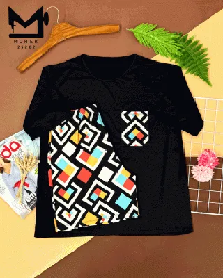 ست تیشرت و شورت راحتی سایز بزرگ طرح هندسی مدرن
