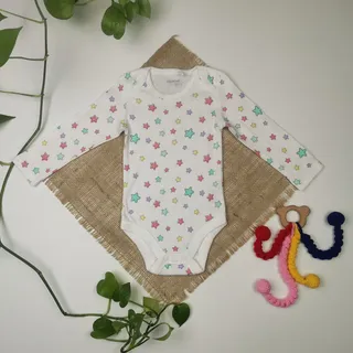بادی نوزادی دخترانه آستین بلند برند Lily and Dan طرح ستاره رنگ�ی رنگی سفید رنگ