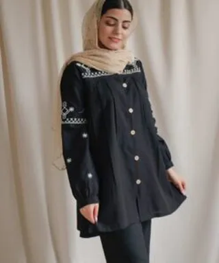 شومیز مانتویی گلدوزی شده خورشید با پارچه خنک لنین