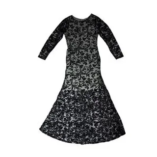 پیراهن یقه گرد زنانه مدل گیپور فلوک دار  رنگ مشکی