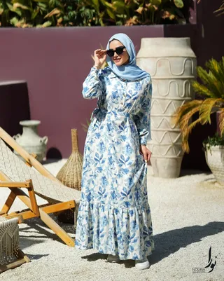 پیراهن نیکتا طرح آبی آبرنگی