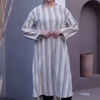 کفتان یقه گرد راه راه  جنس لنین