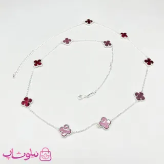 گردنبند رولباسی زنانه ونکلیف دورو صورتی زرشکی آبکاری نقره کیفیت مستر  کد 470