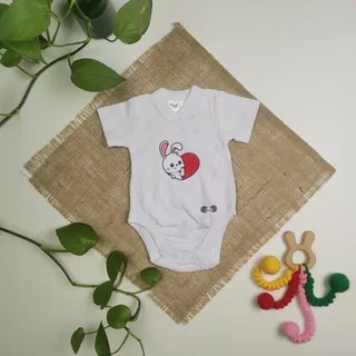 بادی نوزادی دخترانه آستین کوتاه برند twins طرح خرگوش قرمز رنگ