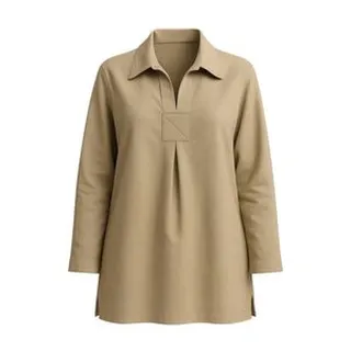 بلوز آستین بلند یقه برگردان زنانه مدل جلو بسته لینن کنفی