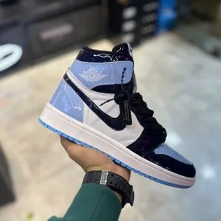 Air Jordan1 آبی مشکی ساق دار کد(1027)