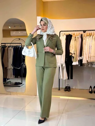 کت و شلوار وی سبز زیتونی 200108