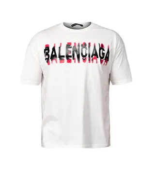 تیشرت لش Balenciaga یقه گرد مردانه سفید نخ پنبه طرح دار