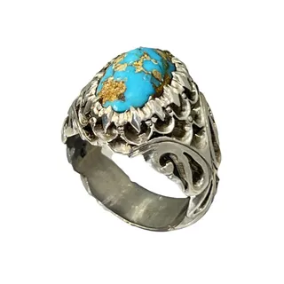 انگشتر نقره مردانه مدل اسپرت با نگین فیروزه نیشابو...