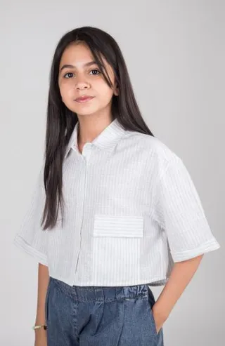 شومیز ساده بافت راه راه آستین افتاده