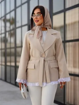 مانتو بهاری دخترانه و زنانه کتی دانتل دوزی تک دکمه