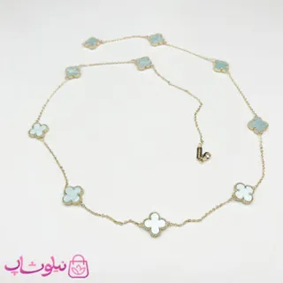 گردنبند رولباسی زنانه ونکلیف آبی آسمانی آبکاری طلا کیفیت مستر  کد 470