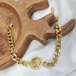 دستبند ورساچه طلایی استیل،دستبند استیل ورساچه طلایی،دستبند زنانه ورساچه استیل