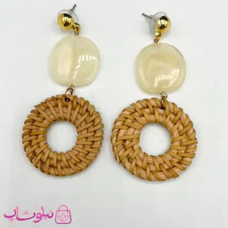گوشواره فانتزی دخترانه کنفی طرح دایره قهوه ای رنگ کد 145